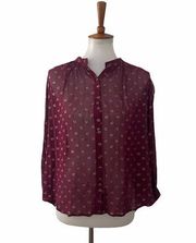 Moulinette Soeurs Womens Sheer Blouse Polka Dot Long Sleeve Maroon Gold M Medium