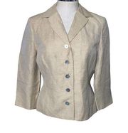 Kate Hill Linen Blend Button Front Preppy Casual Blazer Khaki Cream size 8