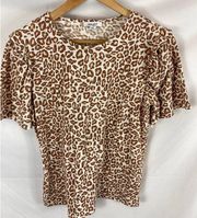 Nine West Animal Print Ruffle Sleeve Tshirt Size medium