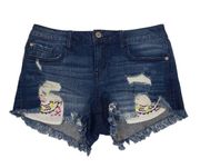 Harper Heritage Womens 26 Embroidered Patchwork Distressed Denim Shorts