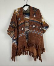 AEO | Brown Heavyweight Knit Tasseled Patterned Shawl One Size