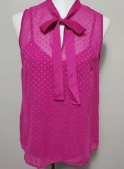 Black Rainn magenta swiss dot sleeveless blouse size small