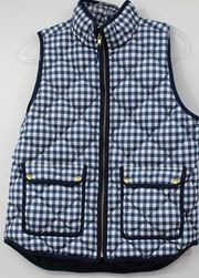 J. Crew Down Vest Puffer Medium Navy White Full Zip Plaid Gingham Feather Women