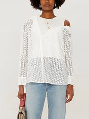 White Asymmetric Floral Lace Top