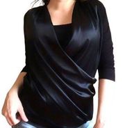 NY & Company Blouse Black Satin Top Crossover Front