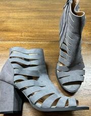 Size 8.5 Spade Peep Toe Boot Womens Gray Graphite Faux Suede