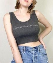 Harley Davidson Motorcycles of Lathrop Grey Rhinestone Cropped Tank Top