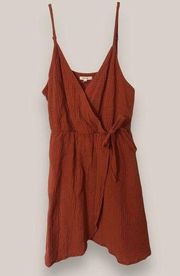 Maurices Women's size large Red Orange Textured V Neck Tulip Hem Wrap Mini Dress