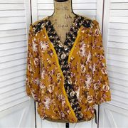 Zac & Rachel Floral Surplice Crossover Blouse Rust Orange Small