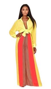 House of CB NWT Margot Yellow Neon Coral Semi Sheer Pants XS