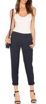 Vince Wool Pants 2 Blue Creased Ankle Cropped Strapping Aide Coastal Trousers