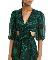 NWT Ba&sh Cally Green Balloon Half Sleeve Wrap Gauzy Top US 8