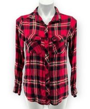 Indulge Women’s Buffalo Plaid Long Sleeved Lightweight Button Front Shirt Large