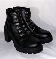 Womens Black Combat Boots Y2K Chunky Heel Lace Up Black Boots Size