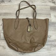 Tan Open Top Swinging Logo String Tote Bag Approximately 20" x 15"