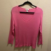 Lilly Pulitzer Vintage Barbie Pink V-Neck Ribbed Long Sleeve Tee Size XL (Flaw)
