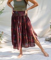 Addie Skirt Brown  Roses Lightweight Flowy Bohemian Cotton blend L