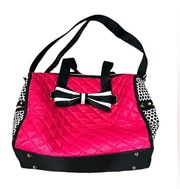 Betsey Johnson Duffle Bag With Large Bow Travel Bag Long Strap Pink Polka Dots