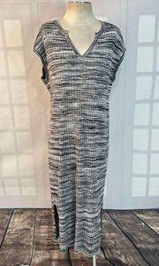 525 America Gray Short Sleeve Notch Neckline Marbled Gray Side Slit Midi Dress M