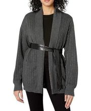 Bailey 44 Women's Sweater Knit Coat with Shimmer Faux Leather Removeable Belt