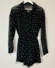 The Fifth Label Women’s Long Sleeve Button Front Romper Black White XXS NWOT