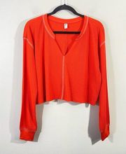 BP Women's Orange Waffle Knit V-neck Oversized Long Sleeve Top Size M NWT