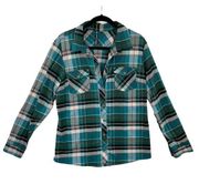 Kuhl Green Blue Plaid Greta Long Sleeve Button Front Mid Weight Flannel Size LG