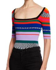 Space Dye Rainbow Stripe Square Neck Tee Knit Top