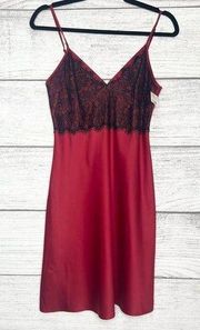 NWT Gilligan & O’Malley Red Satin & Black Lace Slip Nightgown Size Small