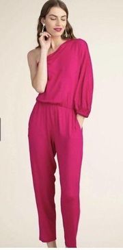 Trina Turk Fritz Jumpsuit Size XL Hot Pink One Shoulder Long Sleeve Barbiecore​​