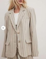 NEW NAKD Beige Oversized Blazer Jacket size EU 40 Lacing Detail Striped Academia