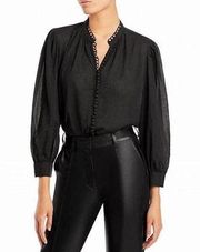 Sundays Cora Black Button Front Cotton Gauze Blouse Size L NWT