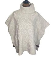 Max Studio lambswool blend cable knit turtleneck cape poncho side buckles sz L