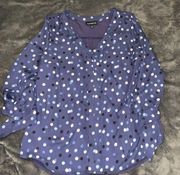 Fortune Ivey women’s size large blue polkadot blouse with tie sleeves