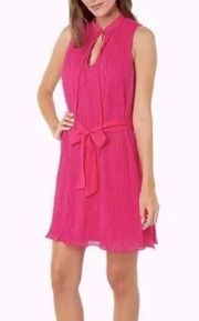 Laundry by Shelli Segal Hot Pink Pleated Sleeveless Tie Waist Boho Dress Size 10