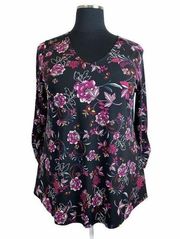 Women's Westport 1X Floral Black Top Blouse