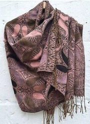 Pashmina Dusty Rose Paisley Scarf with Fringe