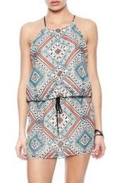 Saylor Bailey Mini Dress Aztec Print Tie Waist Mini Sleeveless Size Small Sz S