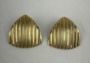 Vintage 80s Jewels by Park Lane Gold Tone Ribbed Triangle Shell Post Earrings