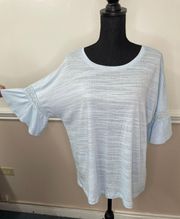 . Light Blue Thin Short Sleeve Blouse with Bell Sleeves