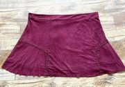 BISHOP + YOUNG Faux Suede braids A-Line Mini Skirt LARGE Burgundy purple