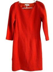 Sandro 3/4 Sleeve Wool Sheath Mini Dress Round Neck Shoulder Zip Red 2