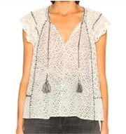 Ulla Johnson Rena Regan Sleeves V Neck Tassel Top Size 4 Boho Peasant