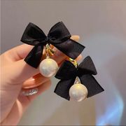 Black Bow & White Pearl Earrings, Romantic Parisian French Style