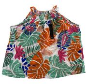 Nicole Miller Tank Top Womens Large White Green Orange Tropical Floral Halter