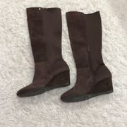 Antonio Melani Leather Laydee Suede Dark Woodberry High Knee Boots Wedges 9.5