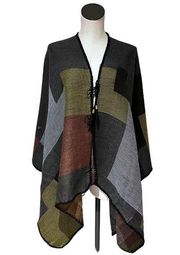 NWT MARC NEW YORK ANDREW MARC COLOR BLOCK PONCHO SHAWL  TASSEL ONE SIZE