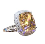 New Big Yellow Zirconia Diamonds Silver Plated Ring Band Costume Jewelry.