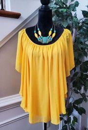 Est. 1946 Women's Yellow Flowy Polyester Round Neck Sleeveless Top Blouse Size L