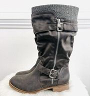Xappeal Gray Chelsey Knitted Top Side Zip Slouchy Faux Leather Boots ~ Size 9